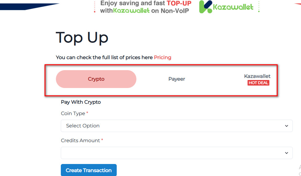 Non-VoIP's top up options